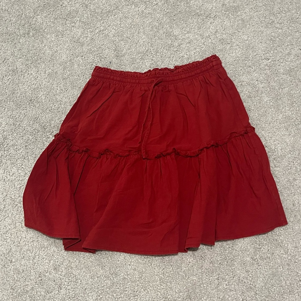 Amazon Red Tiered Ruffle Mini Skirt